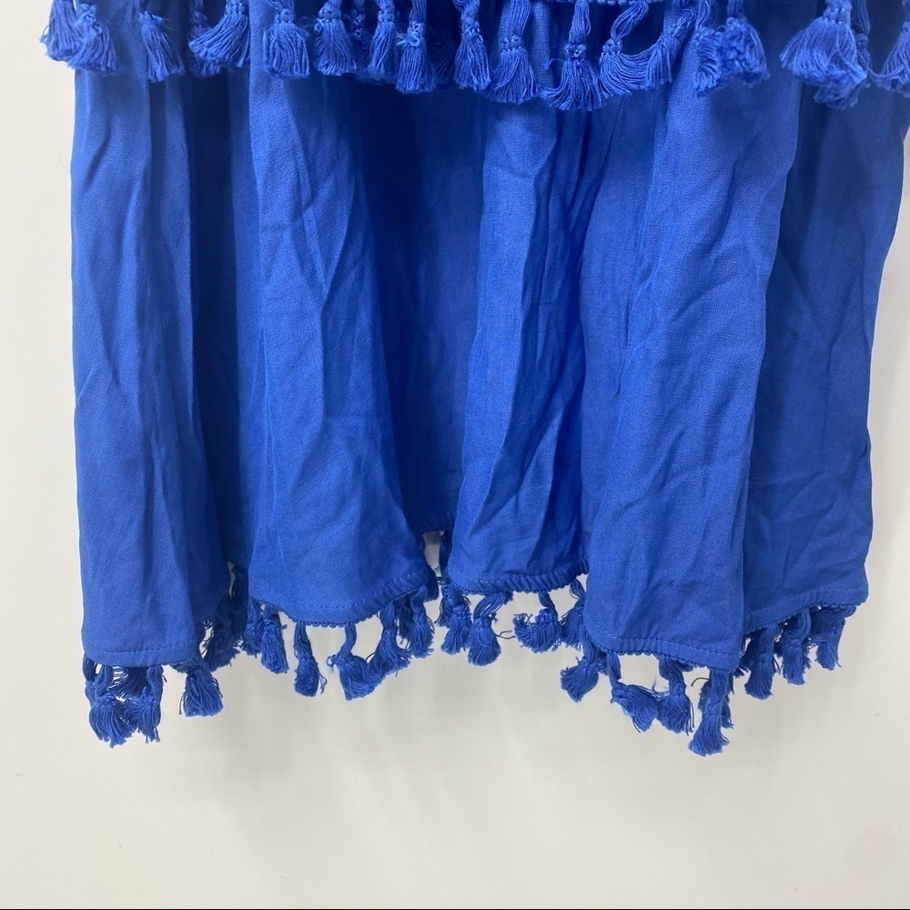 Lulu’s Pensacola blue off shoulder tiered tassel midi dress NWT! S - Picture 4 of 12